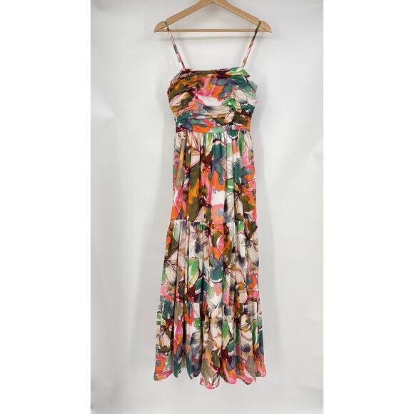 Hutch | NWT Bethy Blush Messy Rainbow Watercolor Floral Maxi Dress XS - Picture 3 of 11